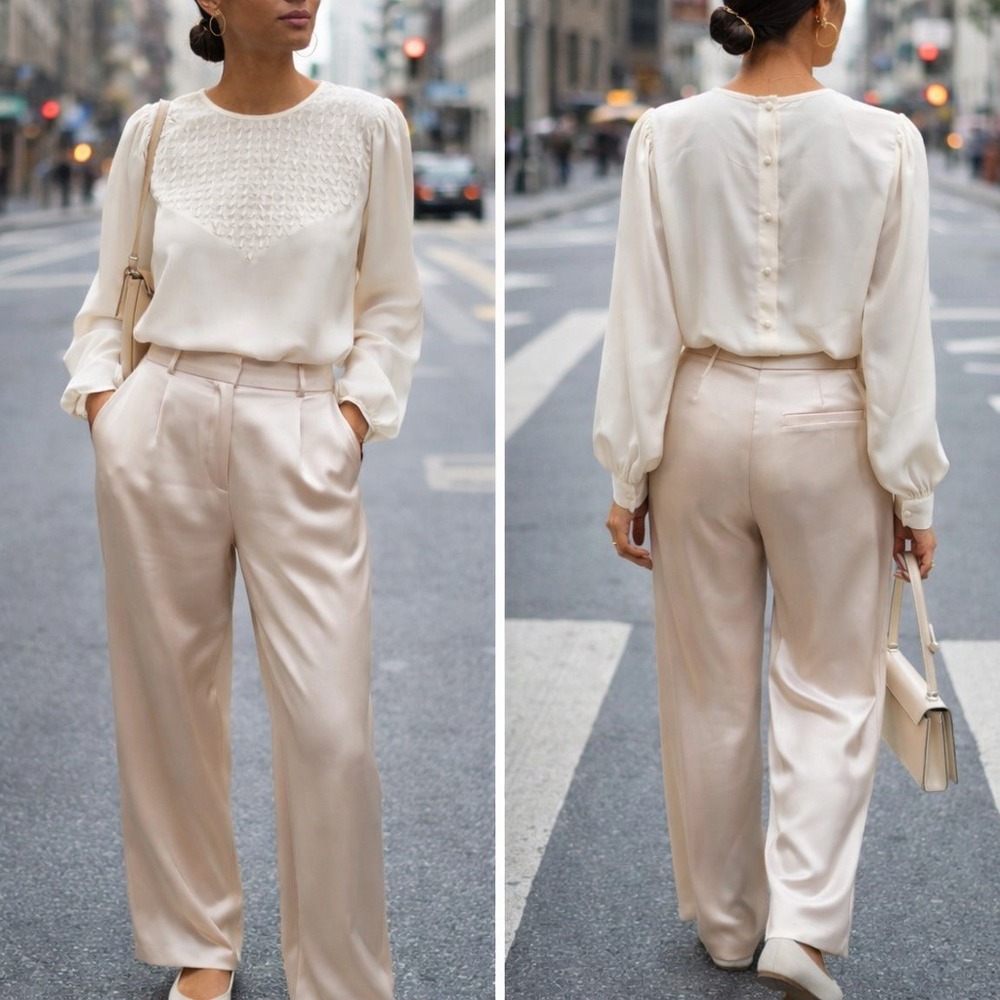 Vintage Alicia City Chic Elevated Basic Button Back  Blouse, Size 10